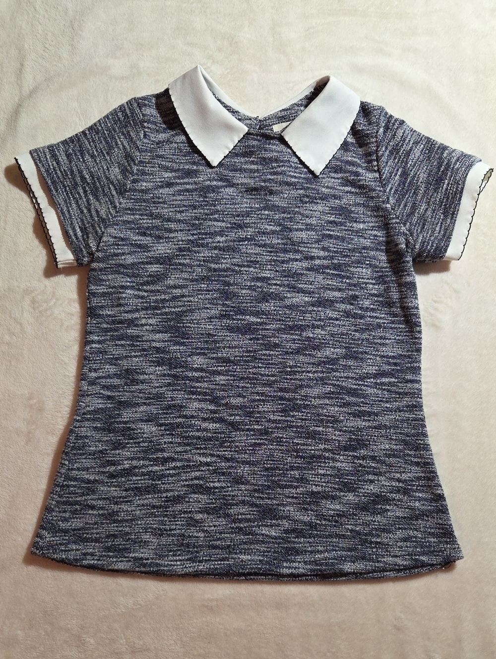 Freeway Navy And White Marled Knit Top with White Peter Pan Collar